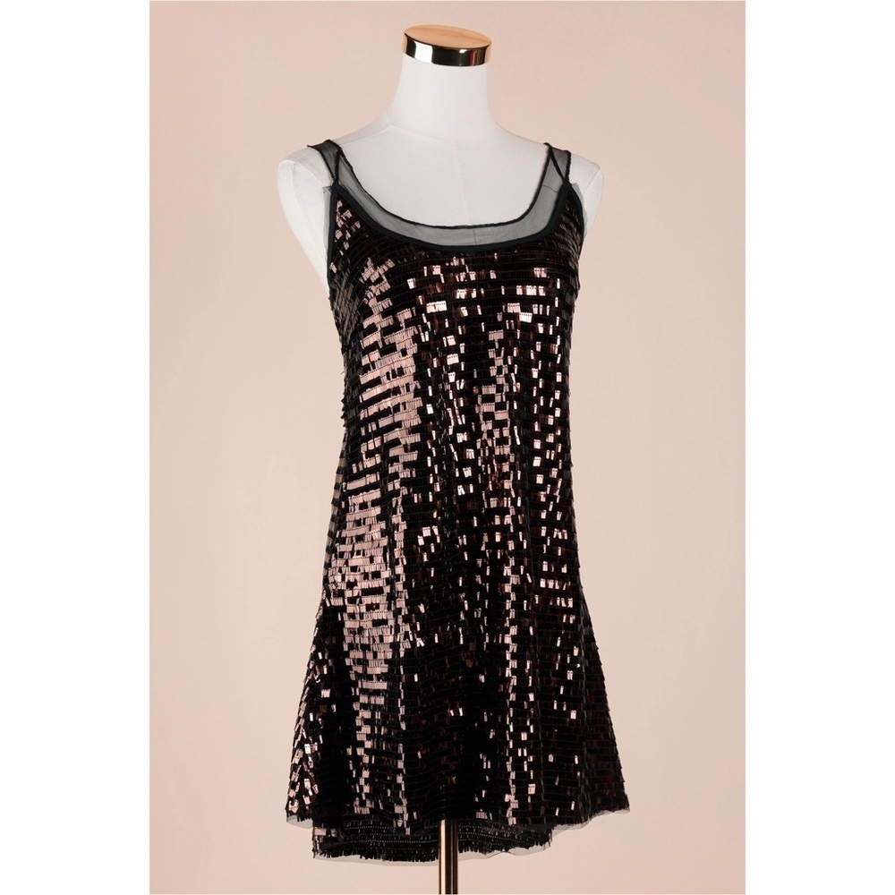 Sz S Intimately Free People Disco Fever Mini Sequin Slip Dress In Black Combo - Picture 1 of 9